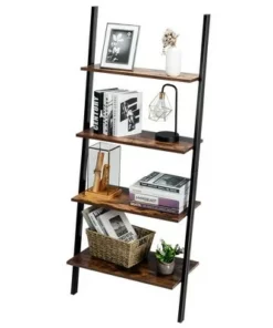 Costway Industrial Ladder Shelf 4-Tier Leaning Wall Bookcase Plant Stand Rustic Black/Brown -Bookshelves Sales Shop unnamed file 2381