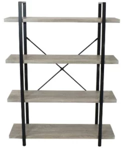 Sunnydaze Decor Sunnydaze 4 Shelf Industrial Style Freestanding Etagere Bookshelf with Wood Veneer Shelves - Oak Gray Veneer -Bookshelves Sales Shop unnamed file 2386