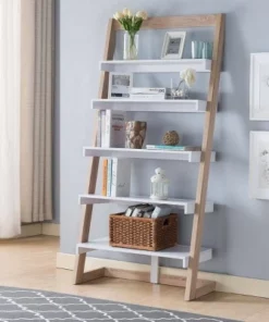 70.75" Prosima Leaning Bookcase White/Weathered White - miBasics