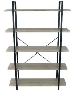 Sunnydaze Decor Sunnydaze 5 Shelf Industrial Style Freestanding Etagere Bookshelf with Wood Veneer Shelves - Oak Gray Veneer -Bookshelves Sales Shop unnamed file 2398