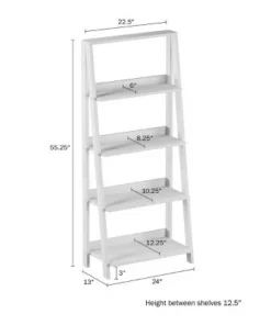 Hastings Home 4-Tier Ladder Bookshelf Freestanding Wooden Bookcase, White