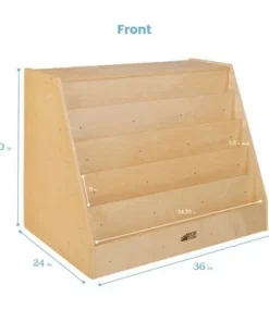 ECR4Kids Birch Book Display Stand with Storage, Wood Shelf Organizer, 5 Shelves & 2 Compartments
