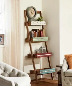 70" Wood 4 Shelf Leaning Shelf Book Shelf Brown - Olivia & May