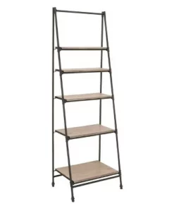 72" Metal and Wood 5 Shelf A Frame Book Stand Black - Olivia & May