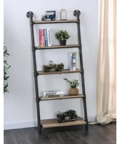 61" Mateo 5 Layer Ladder Book Shelves Brown/Oak - HOMES: Inside + Out