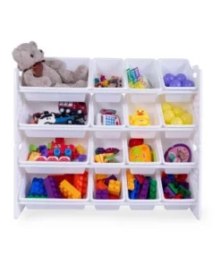 UNiPLAY Toy Organizer With 16 Removable Storage Bins and Block Play Panel, Multi-Size Bin Organizer