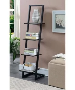 56" Designs2Go 4 Tier Ladder Bookshelf - Breighton Home Faux Birch/black