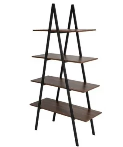 65" 4 Tier Metal and Wooden Leaning Bookcases and Ladder Shelves - Glitzhome Walnut -Bookshelves Sales Shop unnamed file 2581