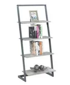 57" Graystone 4 Tier Ladder Bookcase/shelf Faux Birch/Slate Gray - Breighton Home