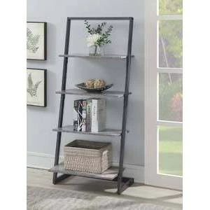 57" Graystone 4 Tier Ladder Bookcase/shelf Faux Birch/Slate Gray - Breighton Home 4 57" Graystone 4 Tier Ladder Bookcase/shelf Faux Birch/Slate Gray - Breighton Home - Image 2