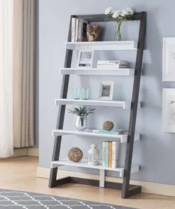 70.75" Wingill Leaning Bookcase White/Distressed Gray - miBasics