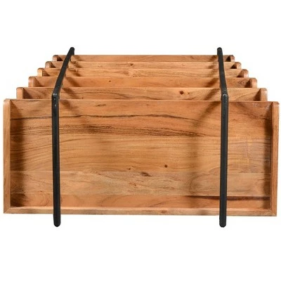 74" 6 Tier Wooden Ladder Storage Bookshelf with Metal Frame Brown/Black - The Urban Port 4 74" 6 Tier Wooden Ladder Storage Bookshelf with Metal Frame Brown/Black - The Urban Port - Image 2