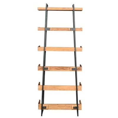 74" 6 Tier Wooden Ladder Storage Bookshelf with Metal Frame Brown/Black - The Urban Port 5 74" 6 Tier Wooden Ladder Storage Bookshelf with Metal Frame Brown/Black - The Urban Port - Image 3