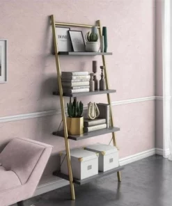 64.13" Nova 4 Shelf Ladder Bookcase Gray - CosmoLiving by Cosmopolitan