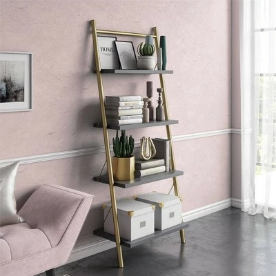 64.13" Nova 4 Shelf Ladder Bookcase Gray - CosmoLiving by Cosmopolitan 3 64.13" Nova 4 Shelf Ladder Bookcase Gray - CosmoLiving by Cosmopolitan