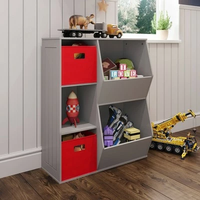 3pc Kids' Floor Cabinet with 2 Bins Set - RiverRidge Home White/hot Pink 3 3pc Kids' Floor Cabinet with 2 Bins Set - RiverRidge Home White/hot Pink