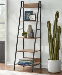 65" Denton Ladder 5 Tier Shelf Walnut/Black - Buylateral