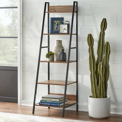 65" Denton Ladder 5 Tier Shelf Walnut/Black - Buylateral 3 65" Denton Ladder 5 Tier Shelf Walnut/Black - Buylateral