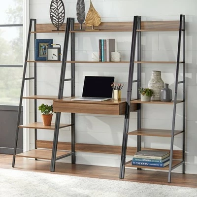 65" Denton Ladder 5 Tier Shelf Walnut/Black - Buylateral 5 65" Denton Ladder 5 Tier Shelf Walnut/Black - Buylateral - Image 3