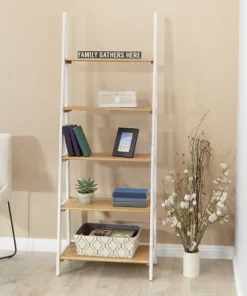 72.25" Medford Ladder Bookshelf Distressed White - OSP Home Furnishings -Bookshelves Sales Shop unnamed file 2677