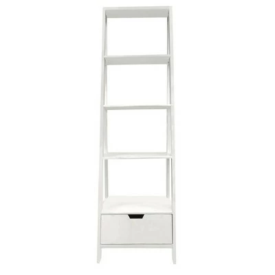 4 Shelf Wooden Ladder Bookcase with Bottom Drawer - The Urban Port White 8 4 Shelf Wooden Ladder Bookcase with Bottom Drawer - The Urban Port White - Image 6