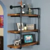 Sunnydaze Decor Sunnydaze 3 Shelf Industrial Style Pipe Frame Wall-Mounted Floating Shelf with Wood Veneer Shelves - Teak Veneer -Bookshelves Sales Shop unnamed file 2722