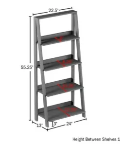 Lavish Home 4-Tier Ladder Bookshelf Freestanding Wooden Bookcase, Gray