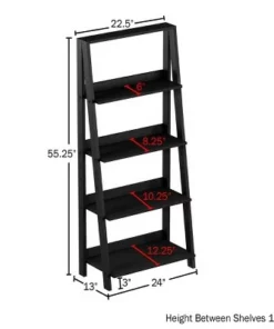 Lavish Home 4-Tier Ladder Bookshelf Freestanding Wooden Bookcase, Black