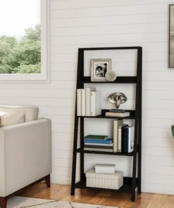Lavish Home 4-Tier Ladder Bookshelf Freestanding Wooden Bookcase, Black -Bookshelves Sales Shop unnamed file 2743