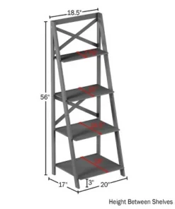 Lavish Home 4-Tier Ladder Bookshelf with X-Back Frame – Freestanding Bookcase, Gray