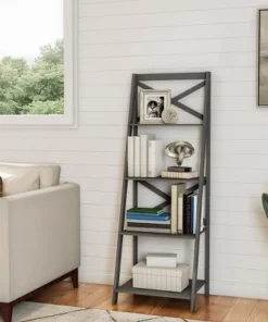 Lavish Home 4-Tier Ladder Bookshelf with X-Back Frame – Freestanding Bookcase, Gray -Bookshelves Sales Shop unnamed file 2750