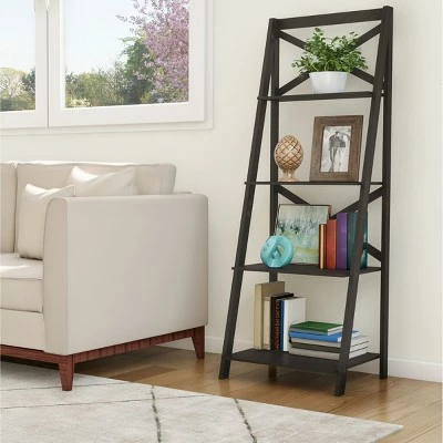 Hastings Home Lavish Home 4-Tier Ladder Bookshelf with X-Back Frame – Freestanding Bookcase, Black 4 Hastings Home Lavish Home 4-Tier Ladder Bookshelf with X-Back Frame – Freestanding Bookcase, Black - Image 2