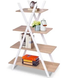 Costway 4-Tier Bookshelf Storage Display Shelves Bookcase Ladder X-Shape -Bookshelves Sales Shop unnamed file 2789