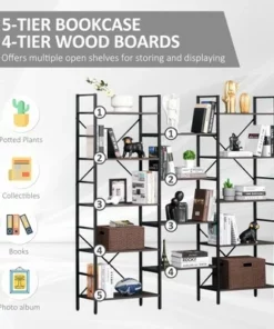 HOMCOM 5-Tier Industrial Look Bookshelf with Open Storage Display Rack Metal Frame for Home Office Walnut -Bookshelves Sales Shop unnamed file 2801