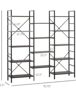 HOMCOM 5-Tier Industrial Look Bookshelf with Open Storage Display Rack Metal Frame for Home Office Walnut -Bookshelves Sales Shop unnamed file 2802
