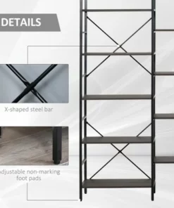 HOMCOM 5-Tier Industrial Look Bookshelf with Open Storage Display Rack Metal Frame for Home Office Walnut -Bookshelves Sales Shop unnamed file 2803