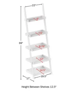 Lavish Home 5-Tier Ladder Bookshelf - Leaning Decorative Shelves, White