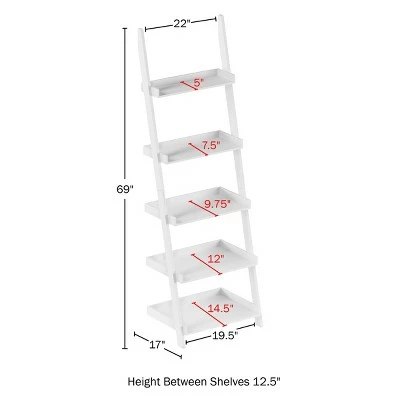 Lavish Home 5-Tier Ladder Bookshelf - Leaning Decorative Shelves, White 3 Lavish Home 5-Tier Ladder Bookshelf - Leaning Decorative Shelves, White
