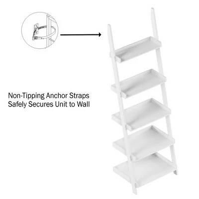Lavish Home 5-Tier Ladder Bookshelf - Leaning Decorative Shelves, White 4 Lavish Home 5-Tier Ladder Bookshelf - Leaning Decorative Shelves, White - Image 2