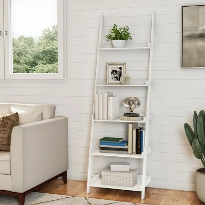 Lavish Home 5-Tier Ladder Bookshelf - Leaning Decorative Shelves, White 6 Lavish Home 5-Tier Ladder Bookshelf - Leaning Decorative Shelves, White - Image 4