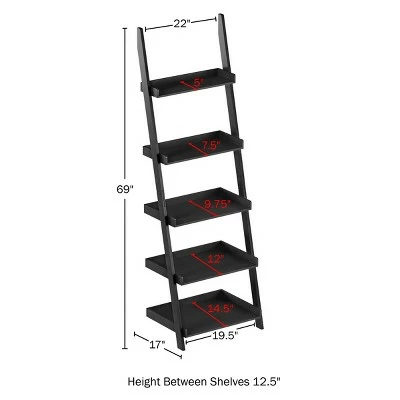 Lavish Home 5-Tier Ladder Bookshelf - Leaning Decorative Shelves, Black 3 Lavish Home 5-Tier Ladder Bookshelf - Leaning Decorative Shelves, Black