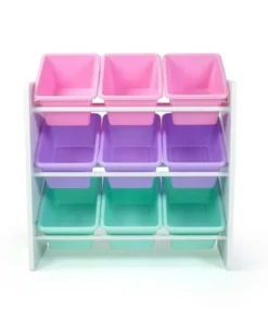 9 Bin Toy Storage Organizer with Chalkboard Side Panel White - Humble Crew