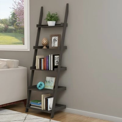 Hastings Home 5-Tier Ladder Bookshelf - Slate Gray 4 Hastings Home 5-Tier Ladder Bookshelf - Slate Gray - Image 2