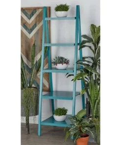 Wood Ladder Leaning Bookshelf - Olivia & May Turquoise