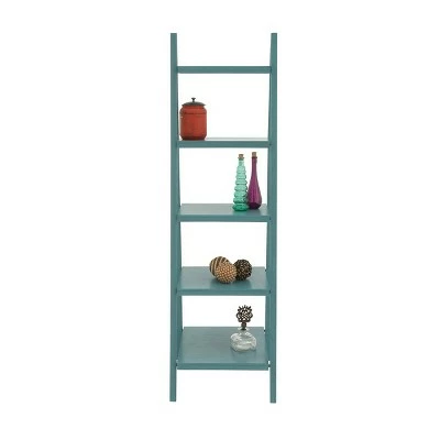 Wood Ladder Leaning Bookshelf - Olivia & May Turquoise 4 Wood Ladder Leaning Bookshelf - Olivia & May Turquoise - Image 2