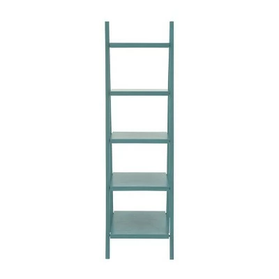 Wood Ladder Leaning Bookshelf - Olivia & May Turquoise 5 Wood Ladder Leaning Bookshelf - Olivia & May Turquoise - Image 3