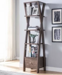 71" Graci 5 Shelf with 1 Drawer Bookcase Walnut Oak - miBasics