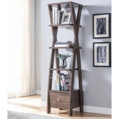 71" Graci 5 Shelf with 1 Drawer Bookcase Walnut Oak - miBasics 3 71" Graci 5 Shelf with 1 Drawer Bookcase Walnut Oak - miBasics