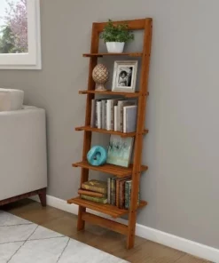 Hastings Home 5-Tier Ladder-Style Leaning Bookcase - Cherry Finish