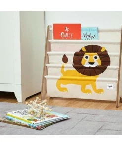 3 Sprouts High Quality Multipurpose Kids and Toddler Playroom or Bedroom Storage Shelf Organizer Bookcase Furniture, Yellow Lion